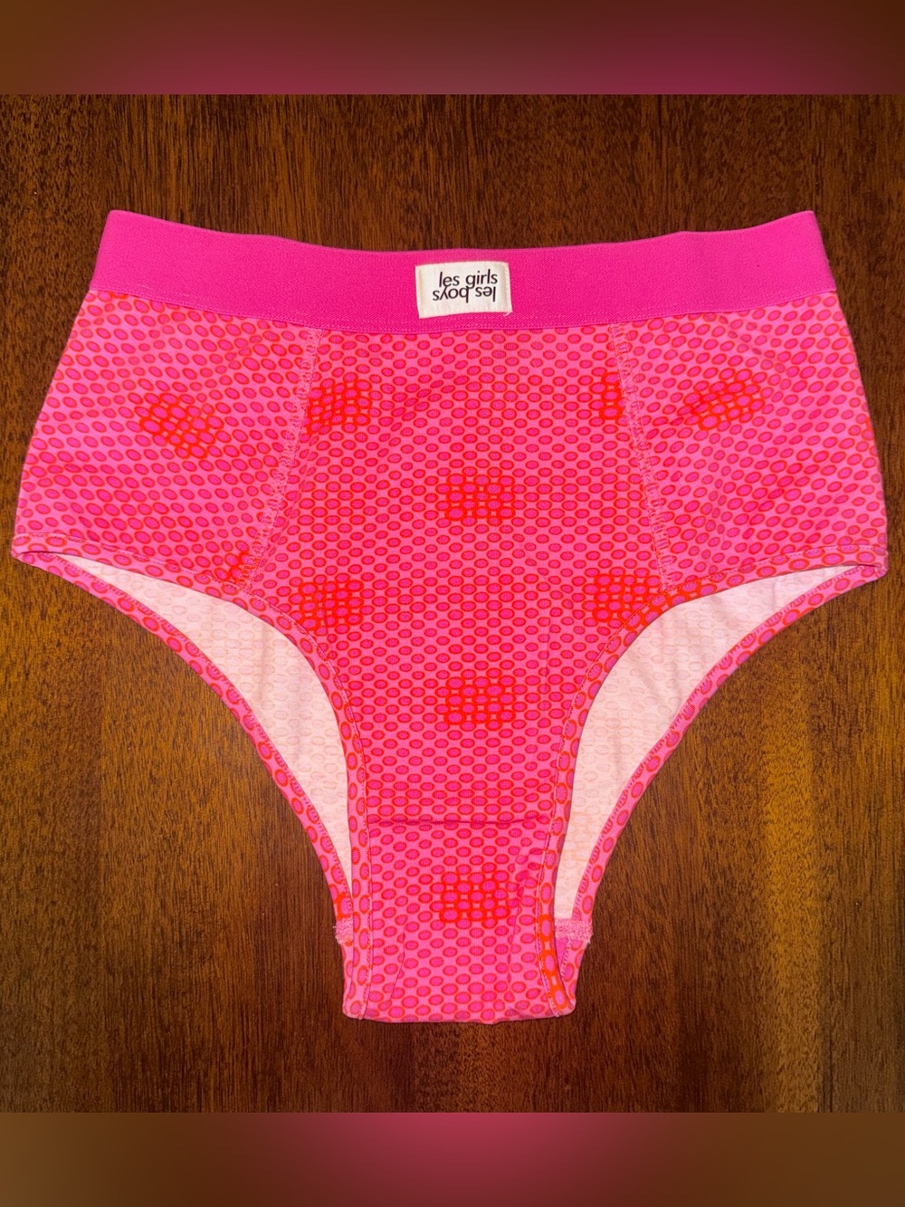 Les Girls Les Boys NWT Pink Pixel Plaid High Waist Briefs Logo Small Underwear
